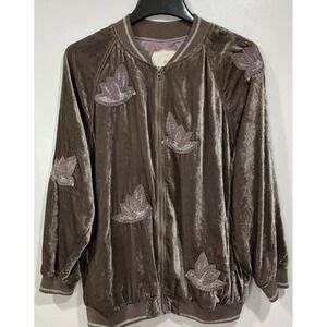 Hei Hei Anthropologie West End Embroidered Bird Velvet‎ Bomber Size Small